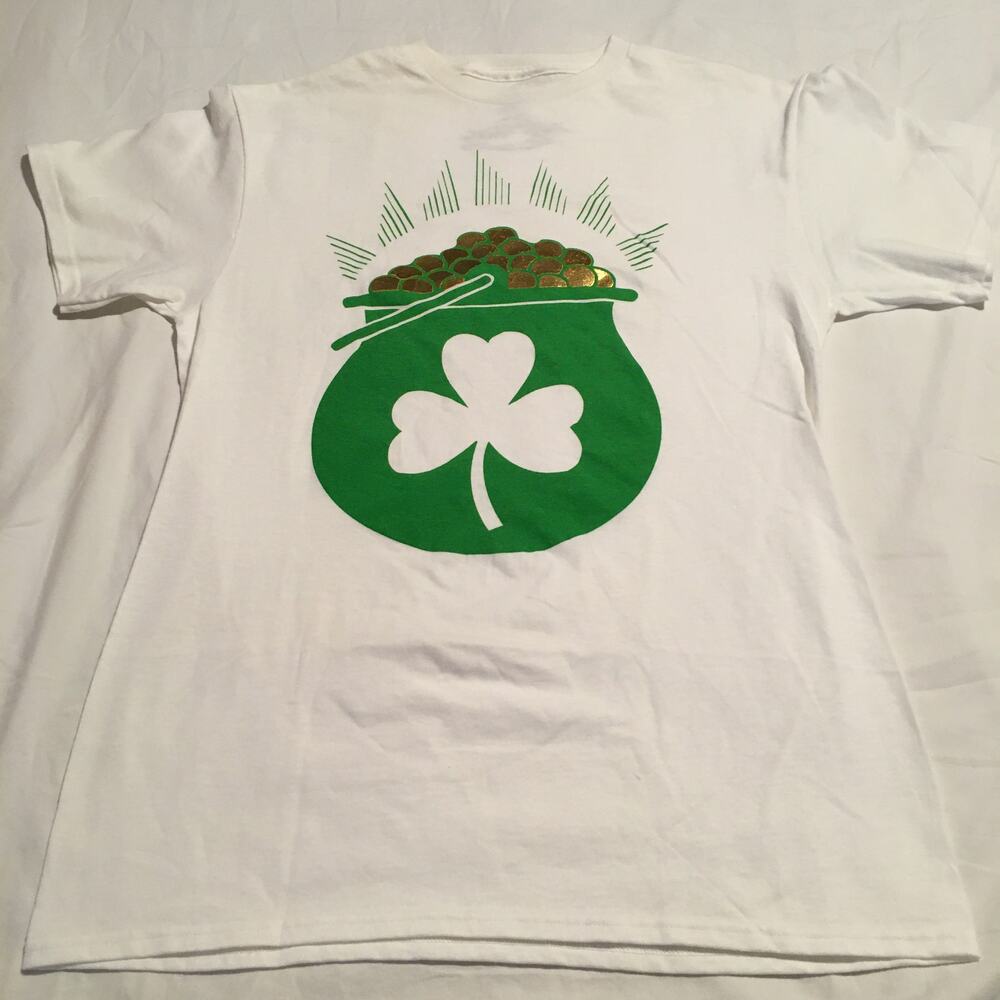 Pot of Gold Men's Medium St Patrick's Day T-Shirt White AMAZING CONDITION